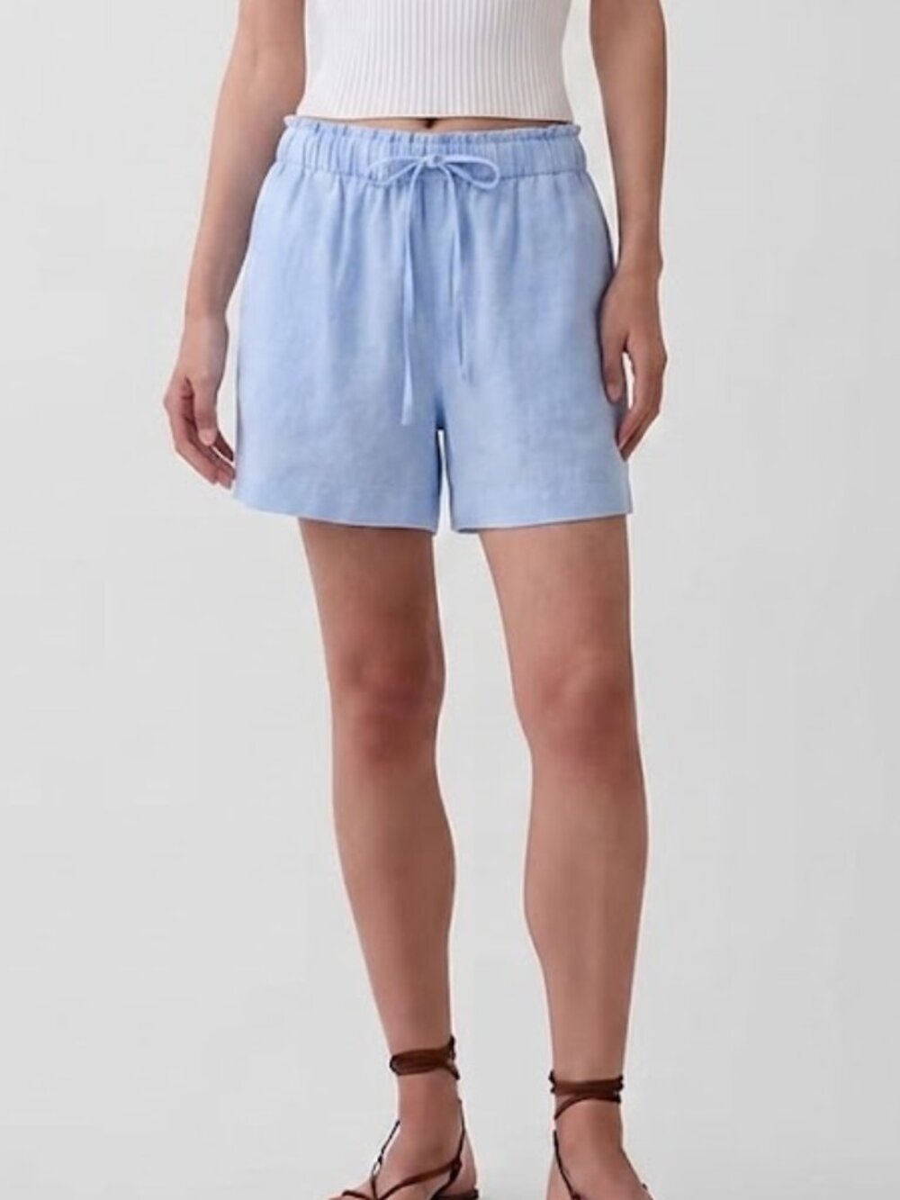Gap Linen Blend Pull-On Shorts Small Blue Elastic Waist Casual Lightweight